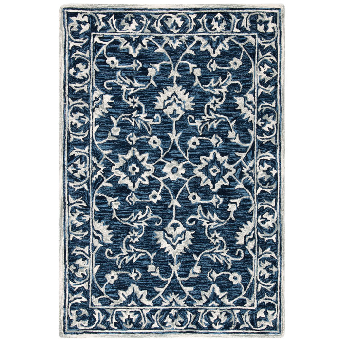 Charlton Home® Umar Ikat Handmade Tufted Wool/Cotton Navy/Taupe Area Rug Wayfair